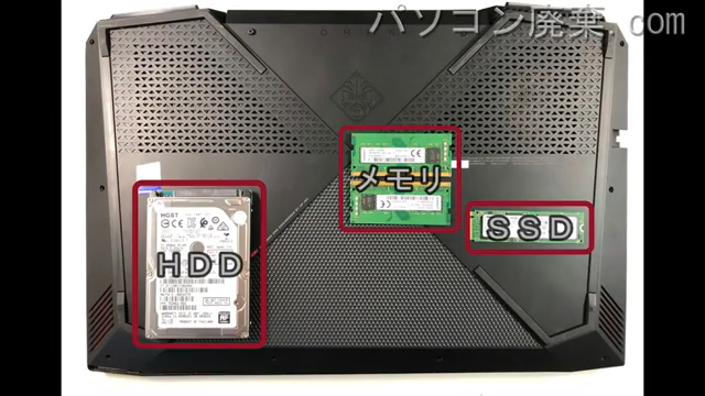 Laptop 15-ce016TXを背面から見た時のメモリ・ハードディスクの場所