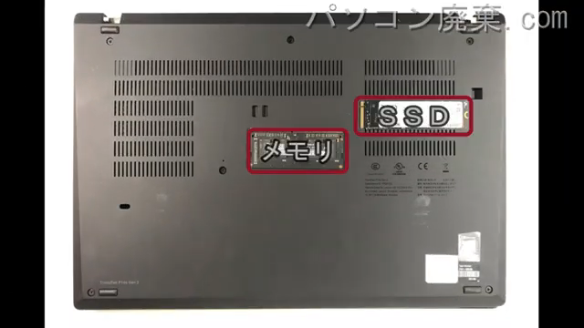 ThinkPad P14s Gen 2(Type 21A1)を背面から見た時のメモリ・ハードディスクの場所