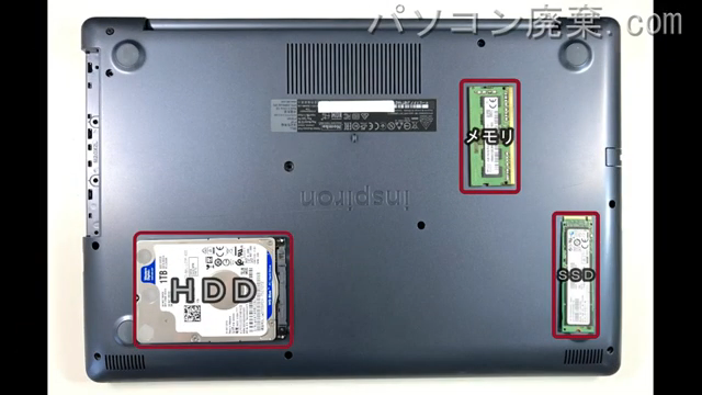 Inspiron 5570 (P75F)を背面から見た時のメモリ・ハードディスクの場所