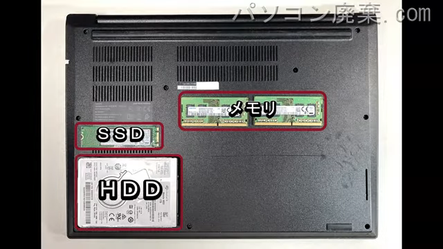 ThinkPad E490(TYPE 20N8)を背面から見た時のメモリ・ハードディスクの場所
