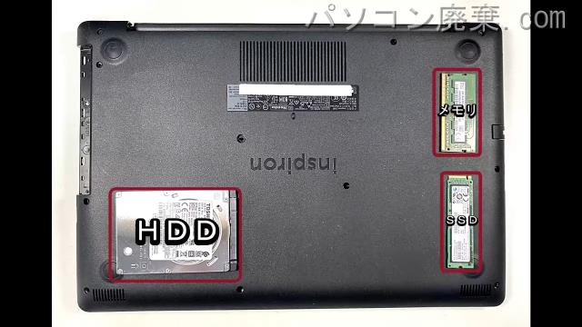 Inspiron 3580(P75F)を背面から見た時のメモリ・ハードディスクの場所