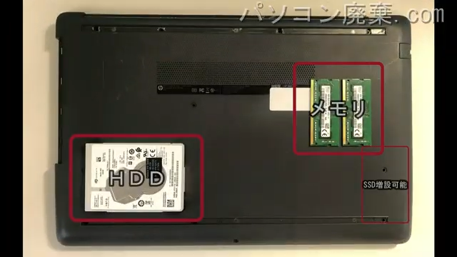 250 G7を背面から見た時のメモリ・ハードディスクの場所