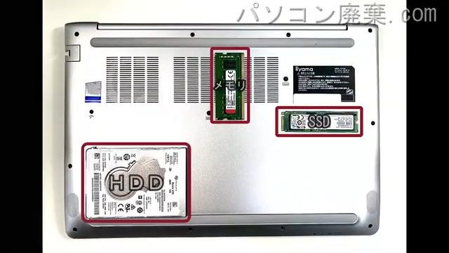 iiyama STYLE N141ZU IStNXi-14FH055-i5-UHSXを背面から見た時のメモリ・ハードディスクの場所