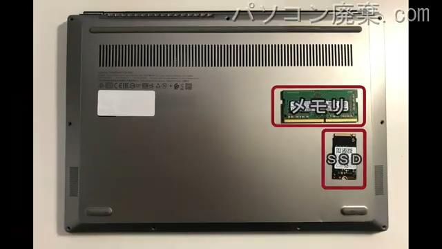 ThinkBook 13s-IWL(20R9)を背面から見た時のメモリ・ハードディスクの場所