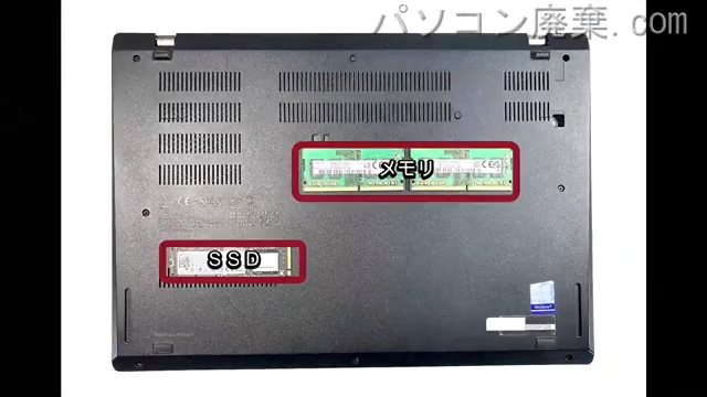 ThinkPad L14(TYPE 20U1)を背面から見た時のメモリ・ハードディスクの場所