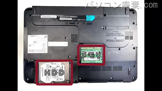 LIFEBOOK AH54/E FMVA54ERを背面から見た時のメモリ・ハードディスクの場所