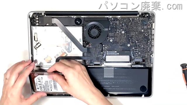 MacBook Pro A1278のHDD(SSD)の場所です