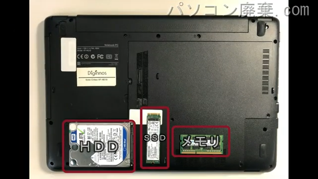 Critea VF-HE10を背面から見た時のメモリ・ハードディスクの場所